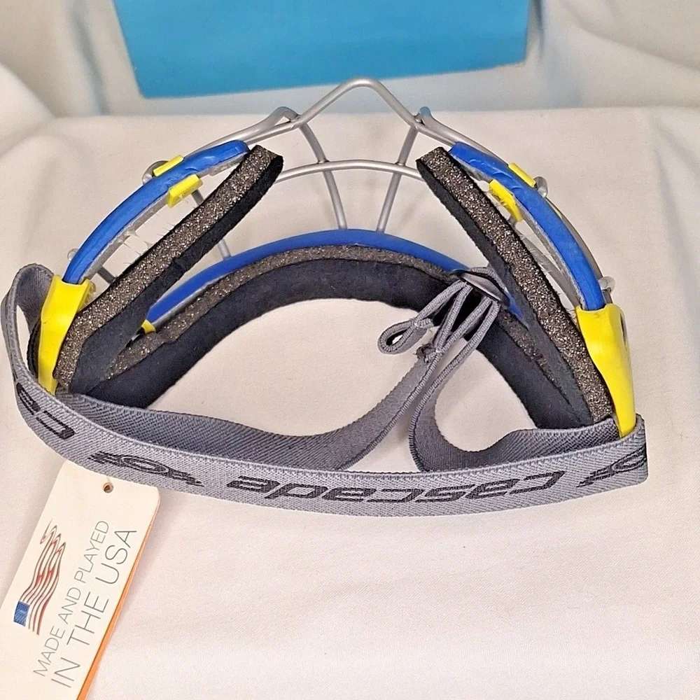 New Cascade Iris Adult Lacrosse Face Mask Adjustable Straps Goggles Blue Yellow